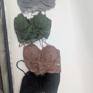 Floral Lace Longline Bandeau Bralette — Olive, Mauve & Black